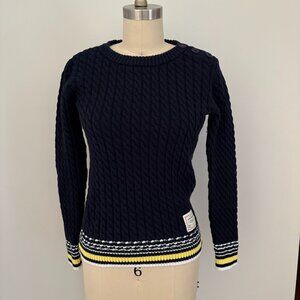 Tommy Hilfiger Button Shoulder Cable Knit Crewneck Navy Sweater Size Medium